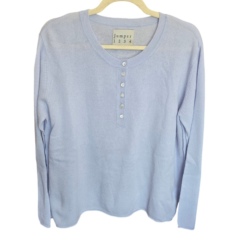 Jumper 1234 Cashmere Sweater Henley Light Blue Pullover Crewneck Size 4 Large